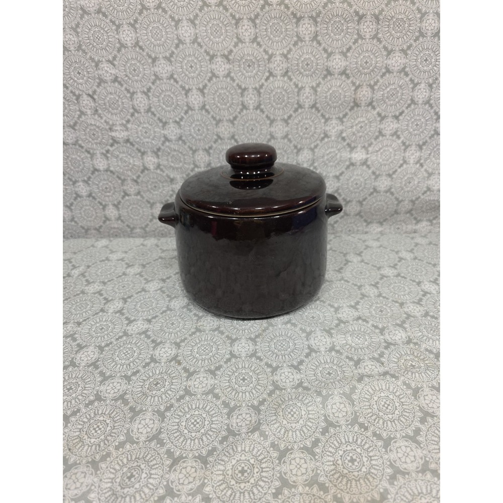 Vintage Brown Stoneware Casserole Dish with Lid Kitchen Serving Baking Pot 5"‎